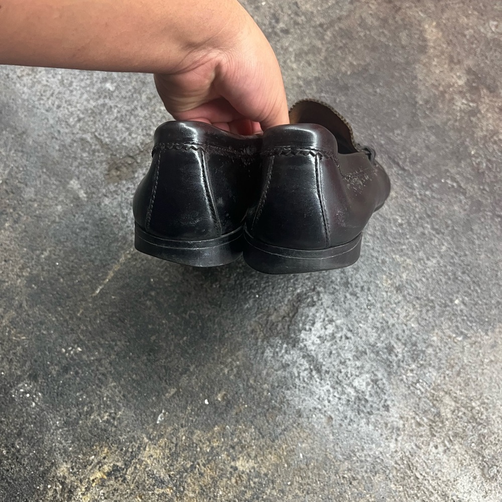 Vtg 90’s Black leather Chunky plain Penny loafers with silver buckle detail - Picture 5 of 7